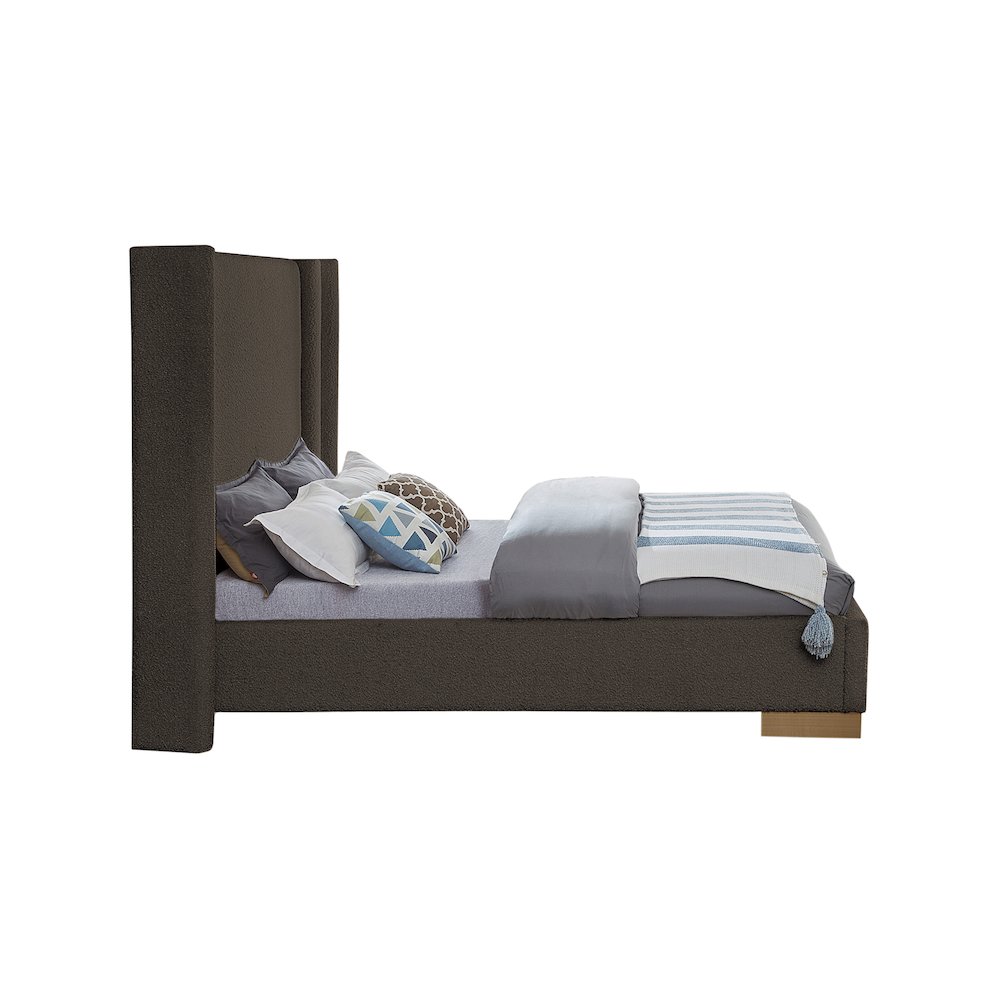 Halton Brown Boucle Fabric Queen Bed. Picture 4