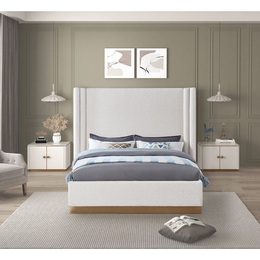 Halton Cream Boucle Fabric King Bed. Picture 3