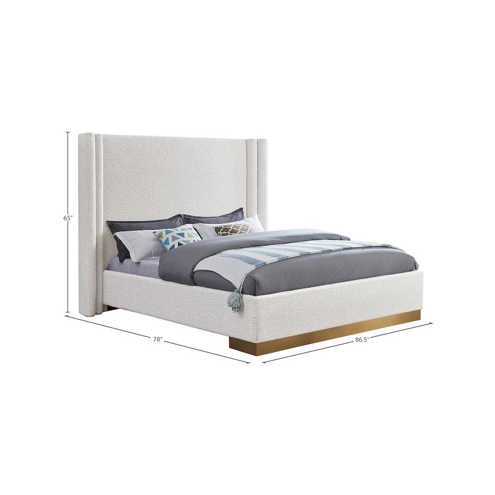 Halton Cream Boucle Fabric Queen Bed. Picture 6