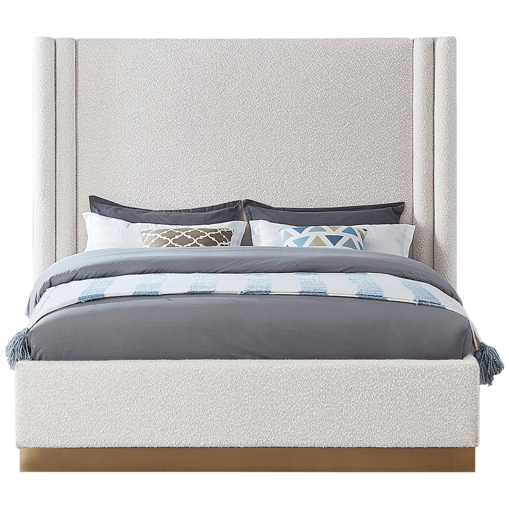 Halton Cream Boucle Fabric Queen Bed. Picture 2