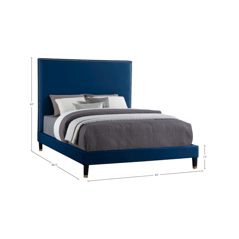 Harlie Navy Velvet King Bed. Picture 9