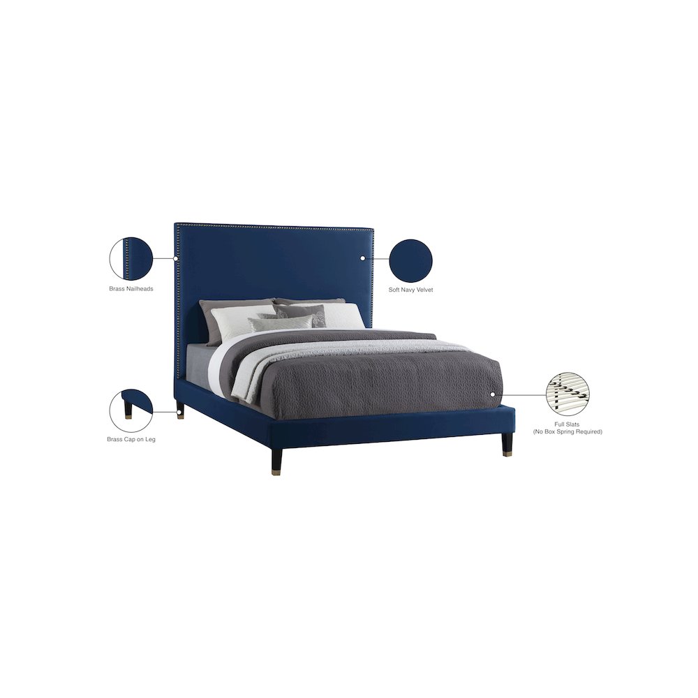 Harlie Navy Velvet King Bed. Picture 10