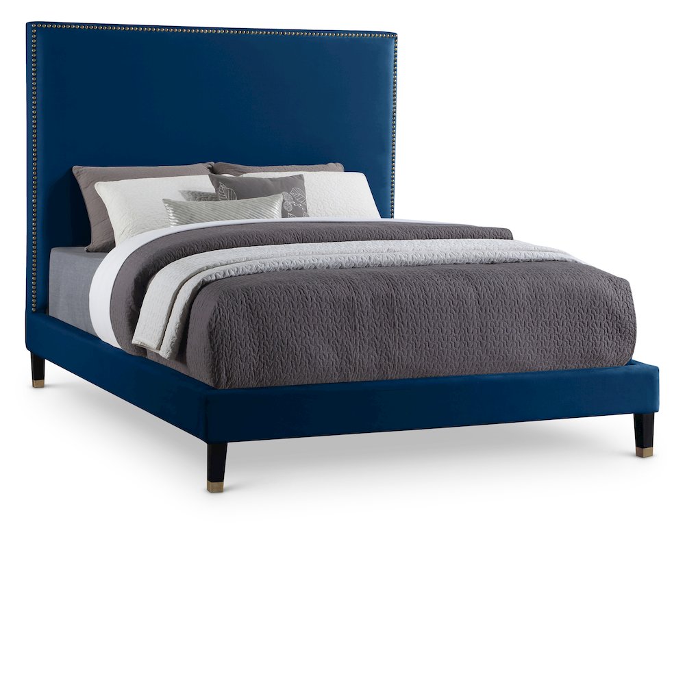 Harlie Navy Velvet King Bed. Picture 1