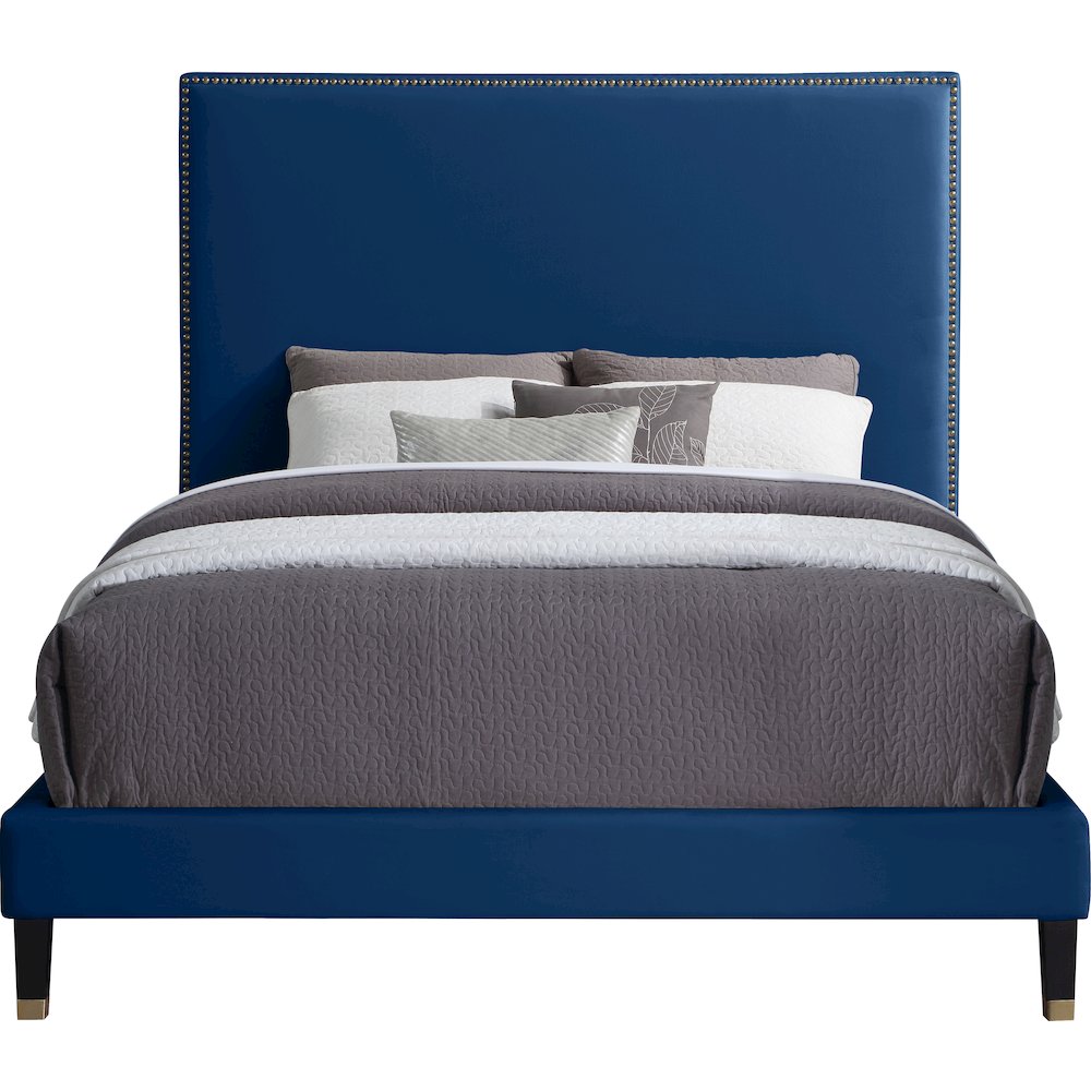 Harlie Navy Velvet King Bed. Picture 2
