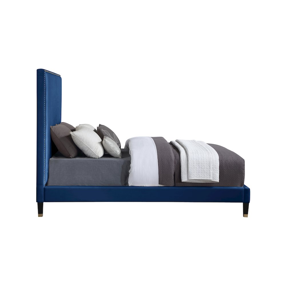 Harlie Navy Velvet King Bed. Picture 3