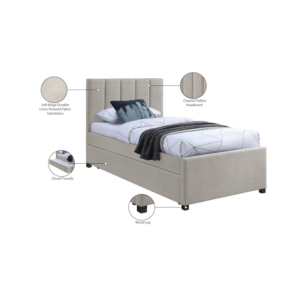 Harper Beige Linen Textured Fabric Twin Trundle Bed. Picture 9
