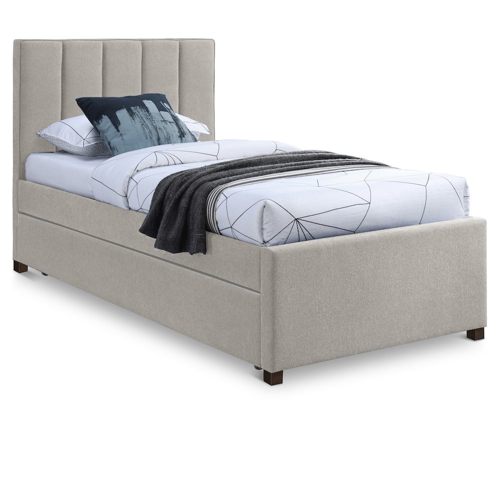 Harper Beige Linen Textured Fabric Twin Trundle Bed. Picture 1