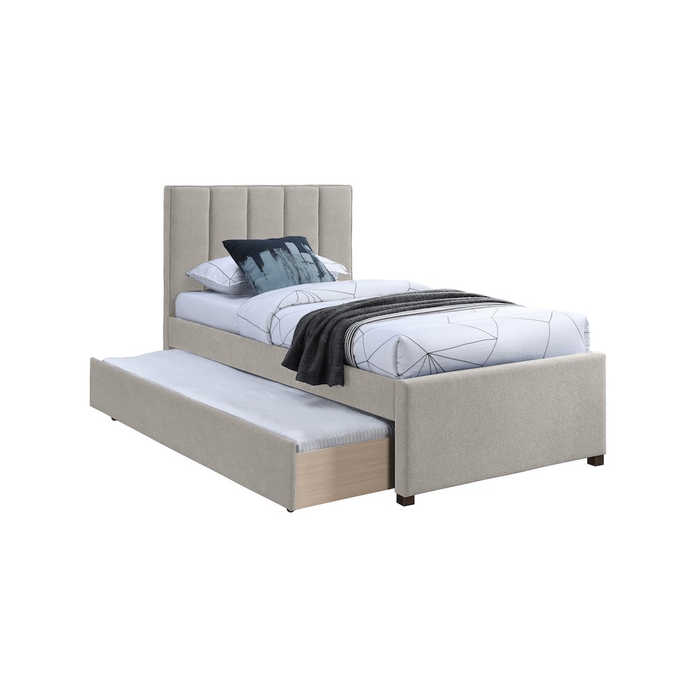 Harper Beige Linen Textured Fabric Twin Trundle Bed. Picture 2