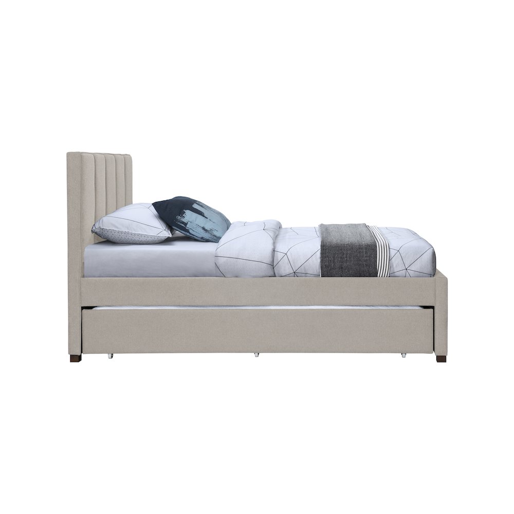 Harper Beige Linen Textured Fabric Twin Trundle Bed. Picture 4