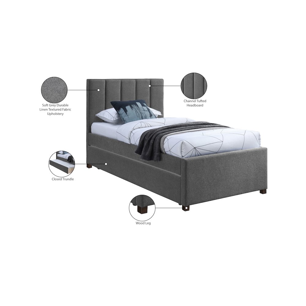Harper Grey Linen Textured Fabric Twin Trundle Bed. Picture 9