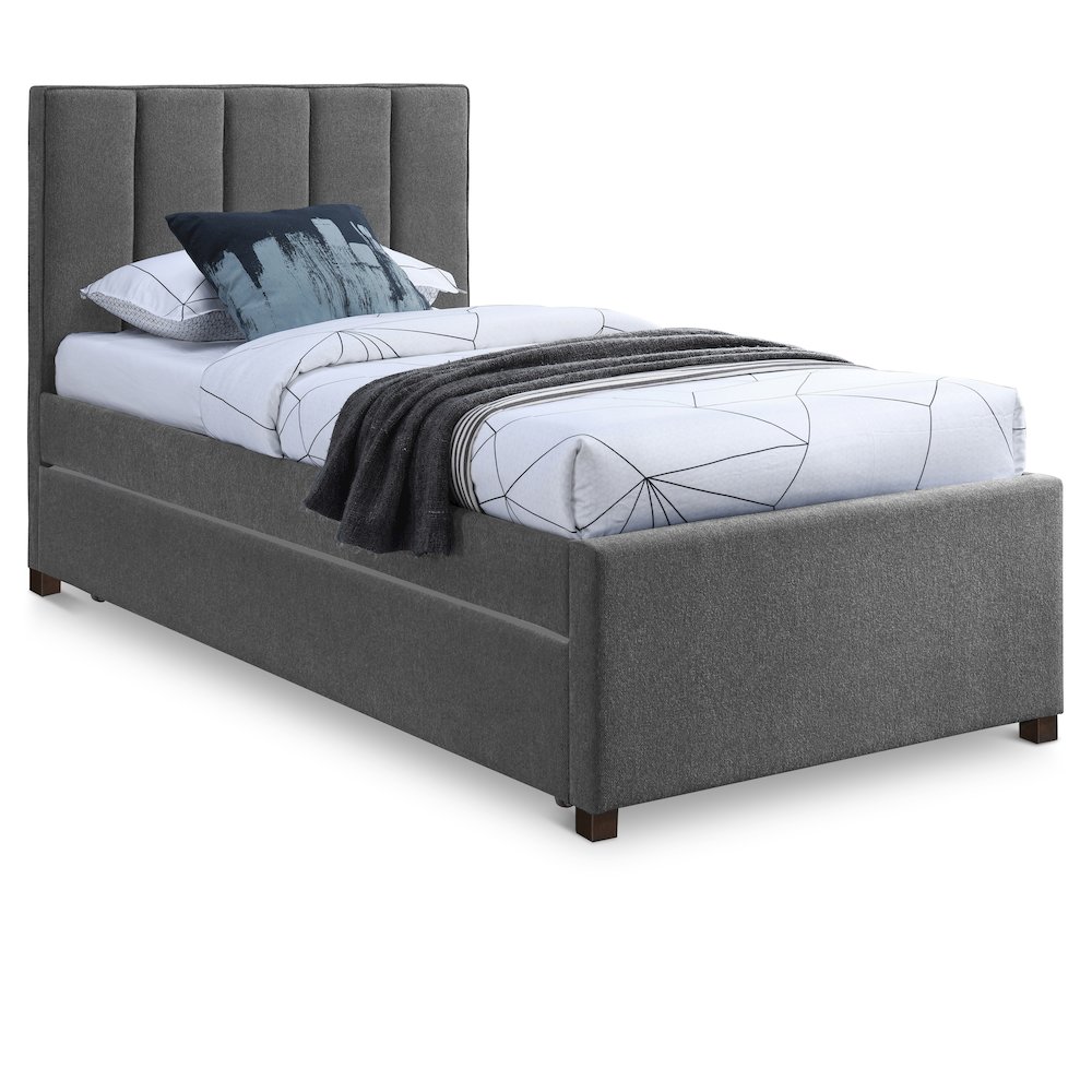 Harper Grey Linen Textured Fabric Twin Trundle Bed. Picture 1