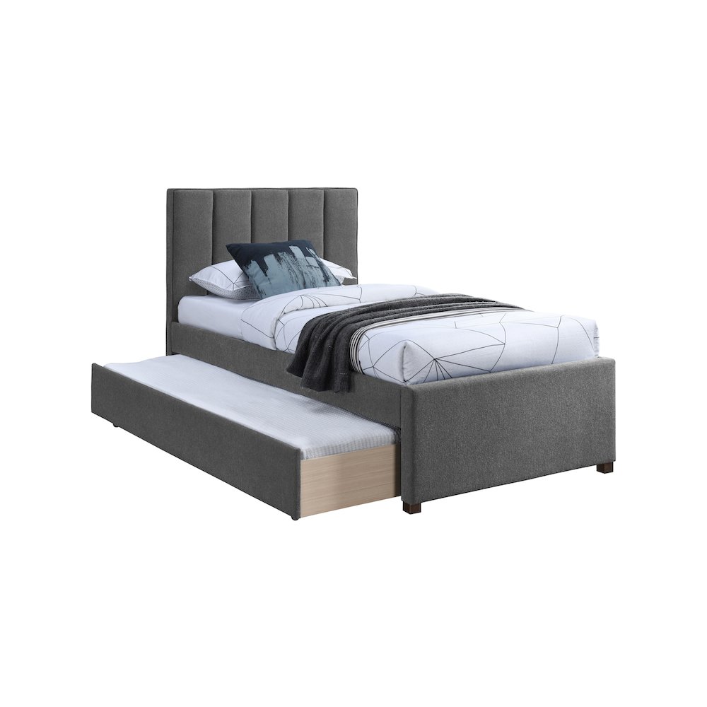 Harper Grey Linen Textured Fabric Twin Trundle Bed. Picture 2