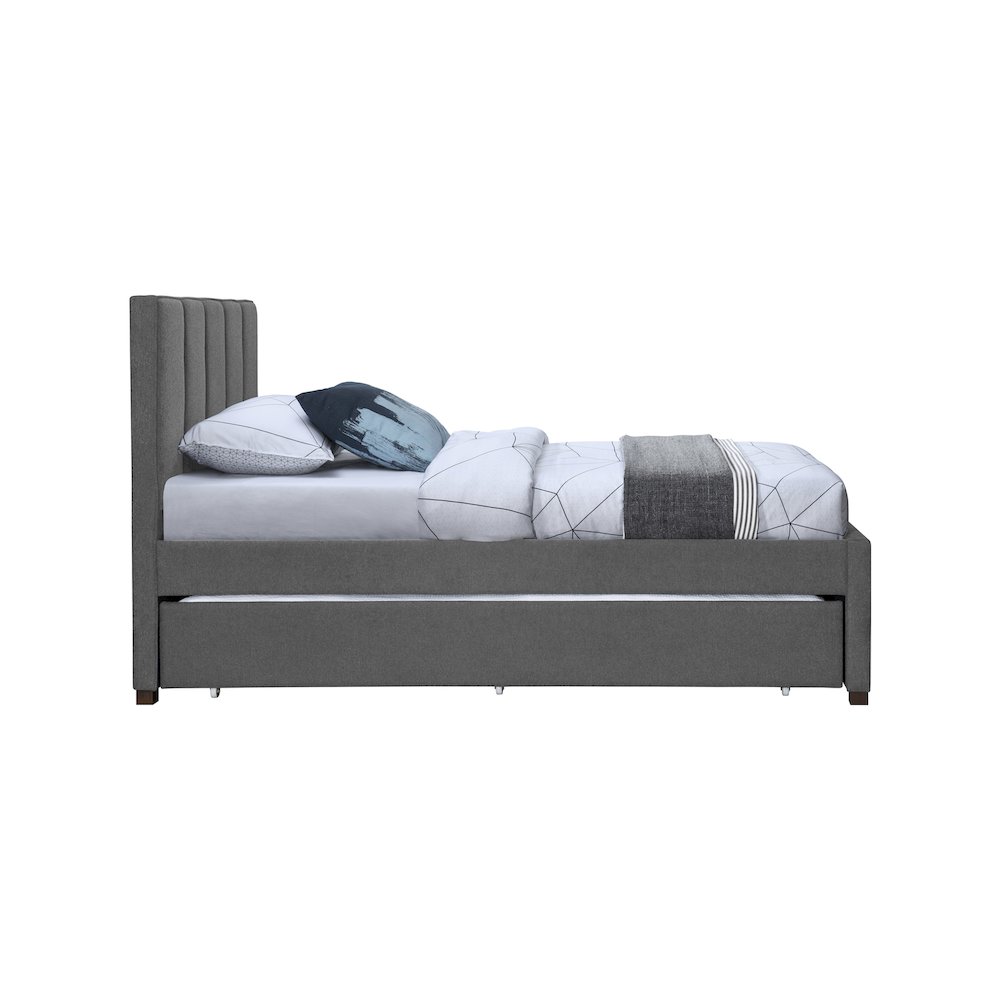 Harper Grey Linen Textured Fabric Twin Trundle Bed. Picture 4