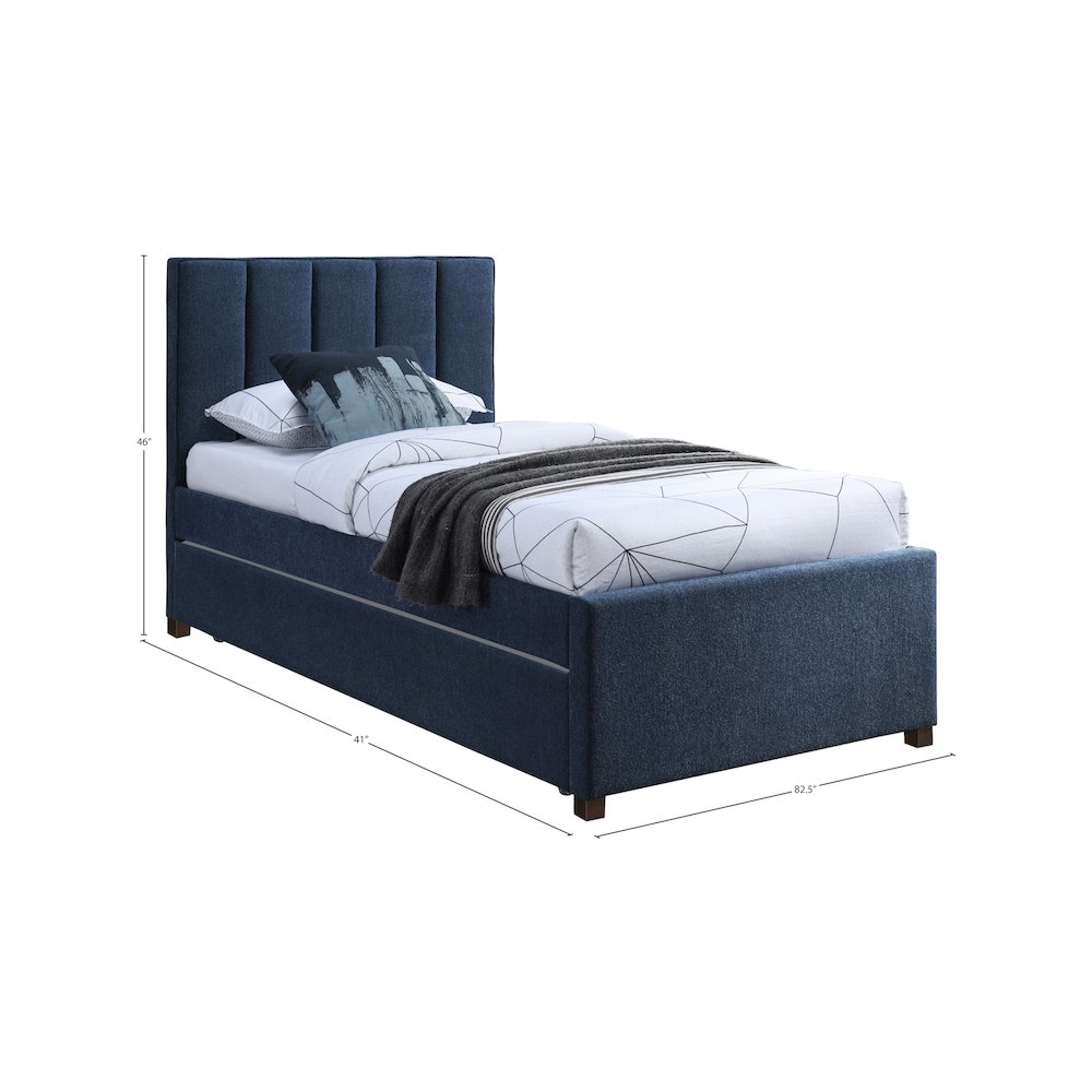 Harper Navy Linen Textured Fabric Twin Trundle Bed. Picture 8