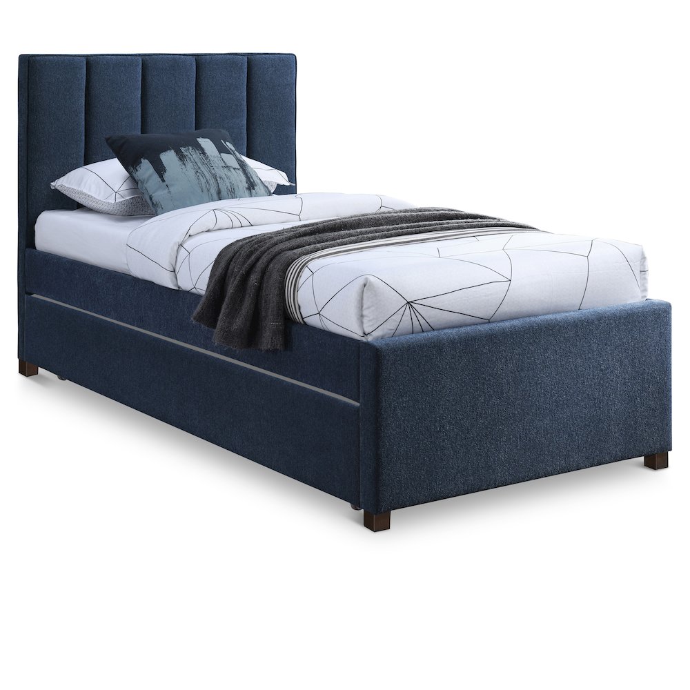 Harper Navy Linen Textured Fabric Twin Trundle Bed. Picture 1
