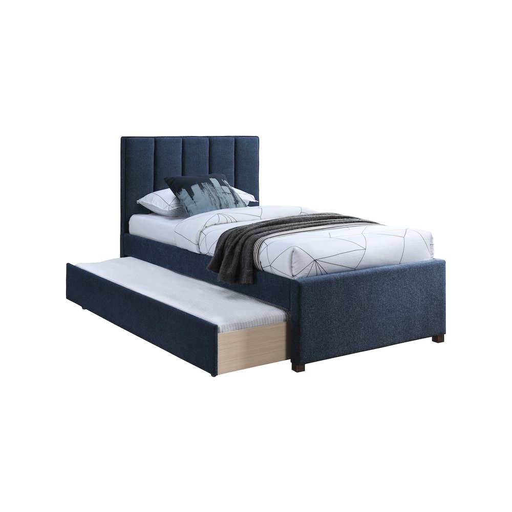 Harper Navy Linen Textured Fabric Twin Trundle Bed. Picture 2