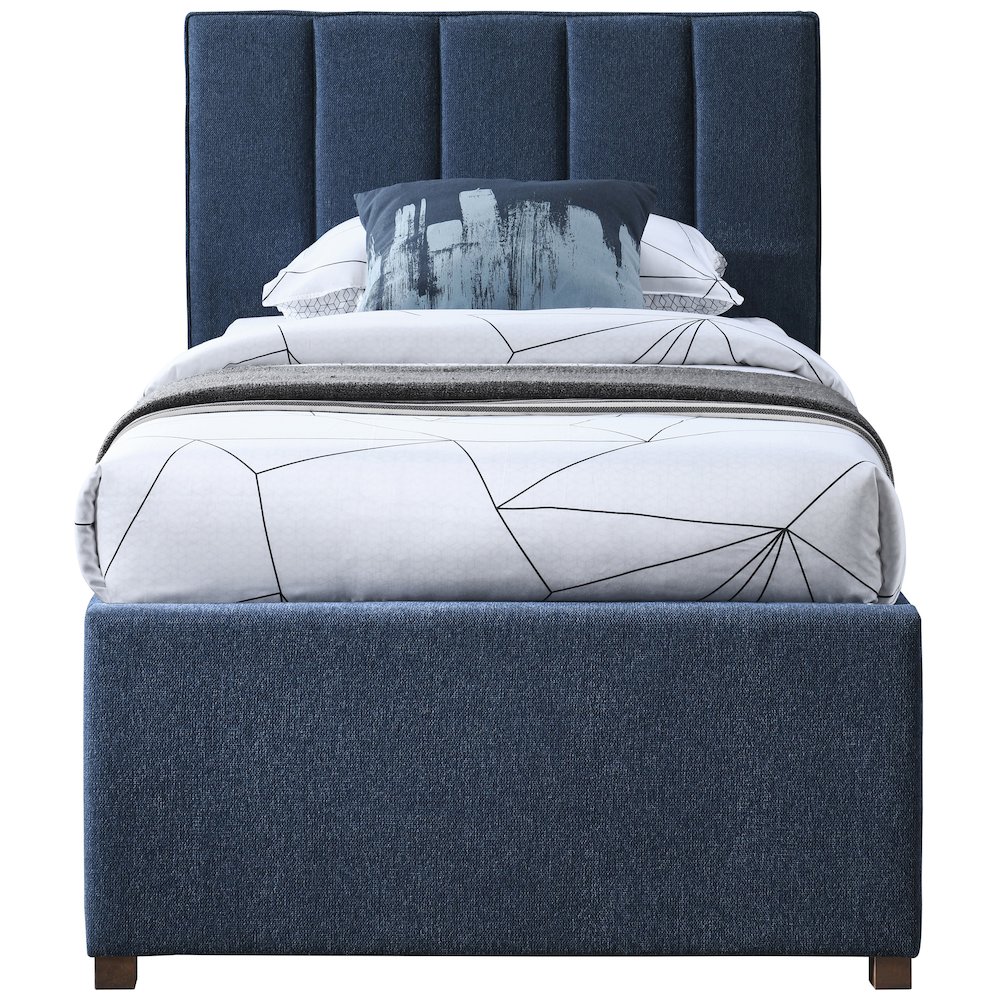 Harper Navy Linen Textured Fabric Twin Trundle Bed. Picture 3