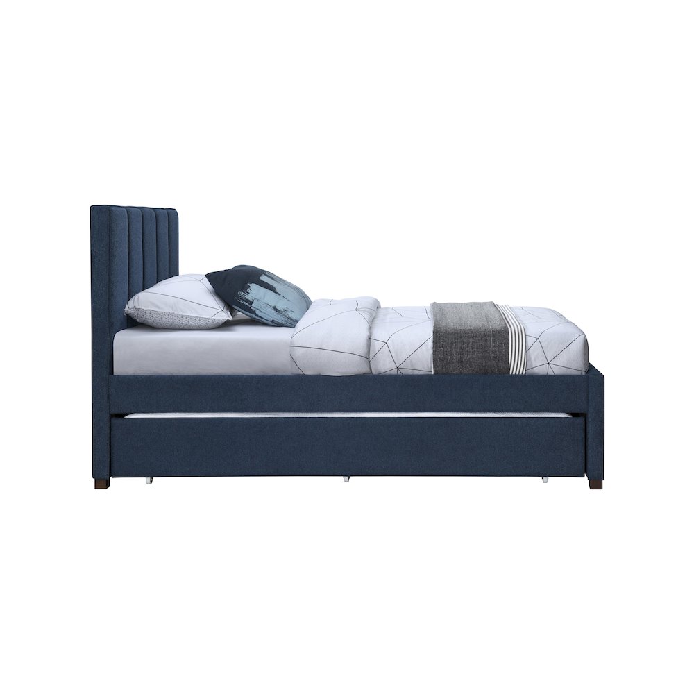 Harper Navy Linen Textured Fabric Twin Trundle Bed. Picture 4
