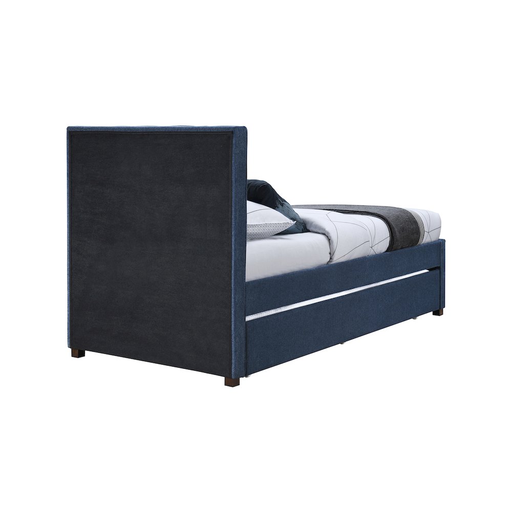 Harper Navy Linen Textured Fabric Twin Trundle Bed. Picture 5