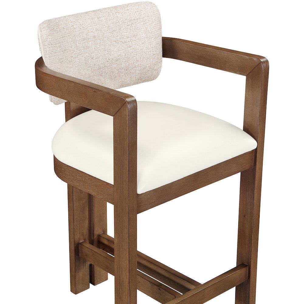 Ravina Beige Vegan Leather and Linen Textured Fabric Upholstered Counter Stool. Picture 6