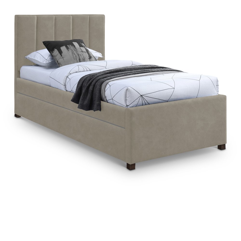 Hudson Beige Vegan Leather Twin Trundle Bed. Picture 1