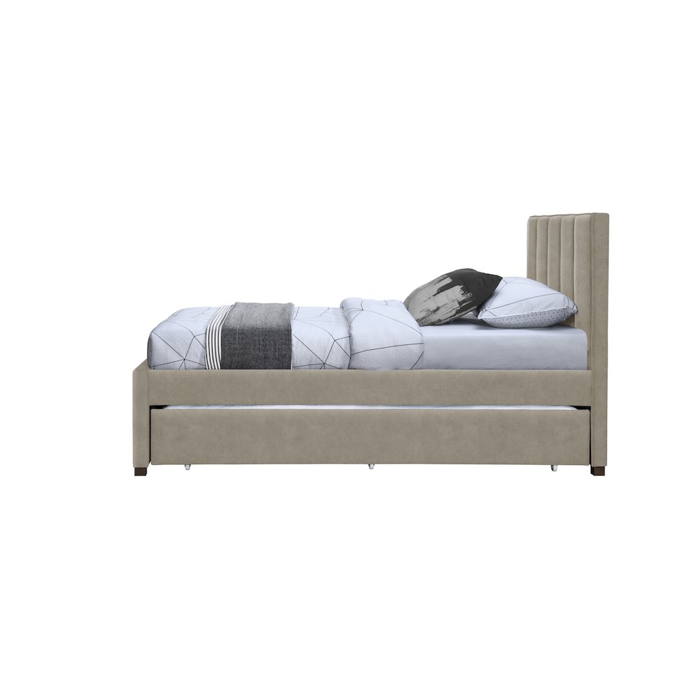Hudson Beige Vegan Leather Twin Trundle Bed. Picture 3