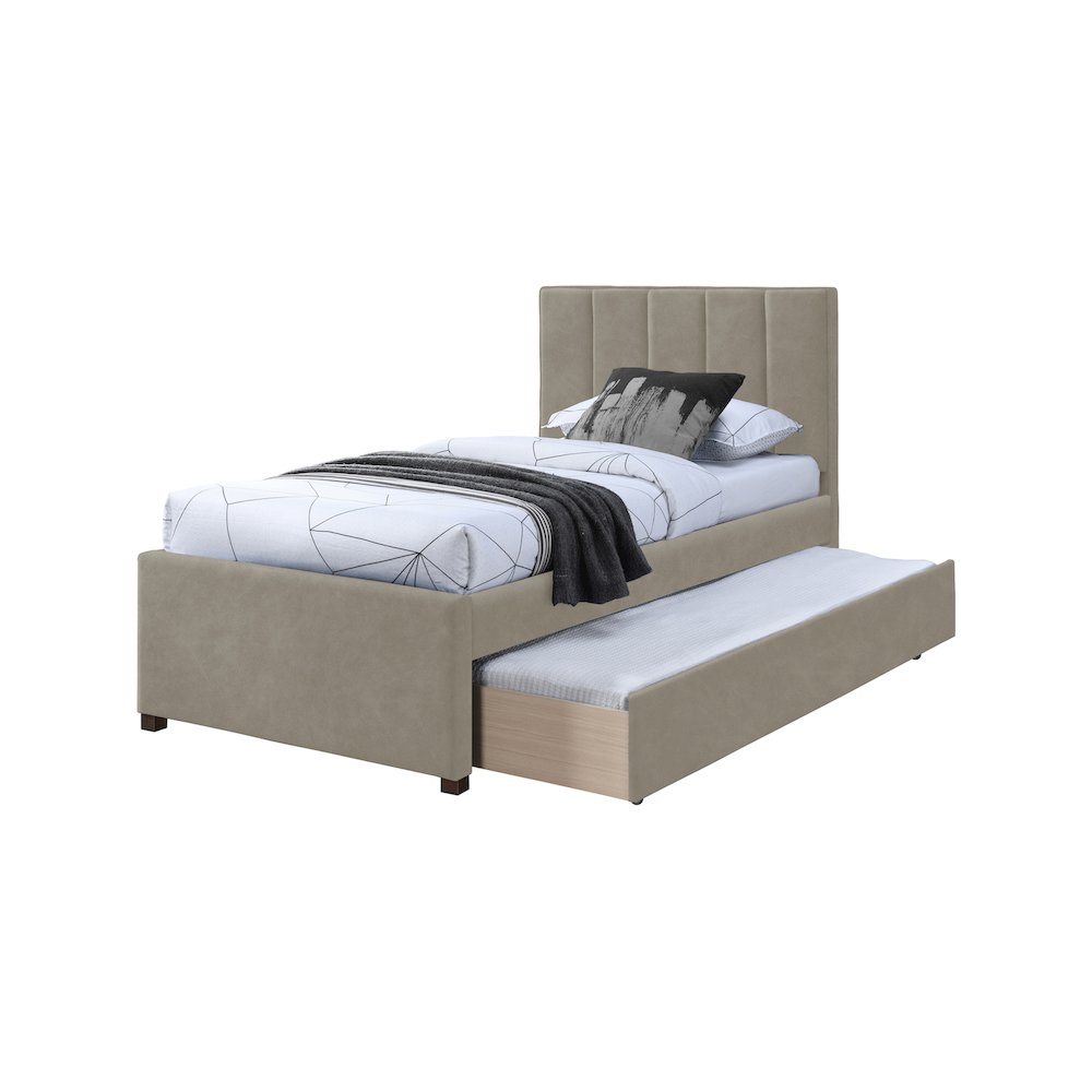 Hudson Beige Vegan Leather Twin Trundle Bed. Picture 5