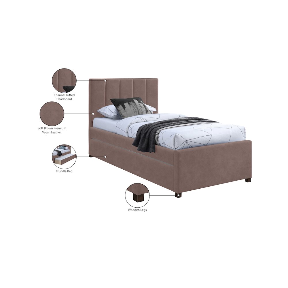 Hudson Brown Vegan Leather Twin Trundle Bed. Picture 9
