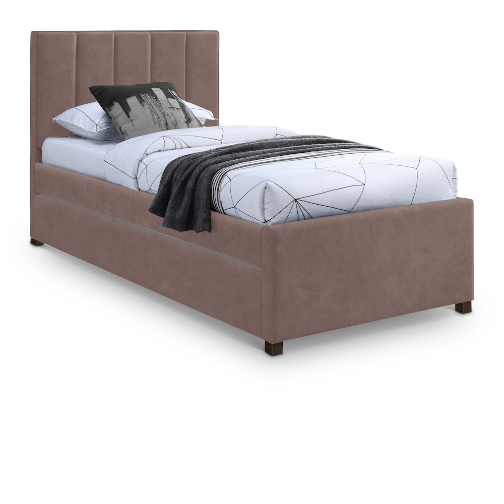 Hudson Brown Vegan Leather Twin Trundle Bed. Picture 1