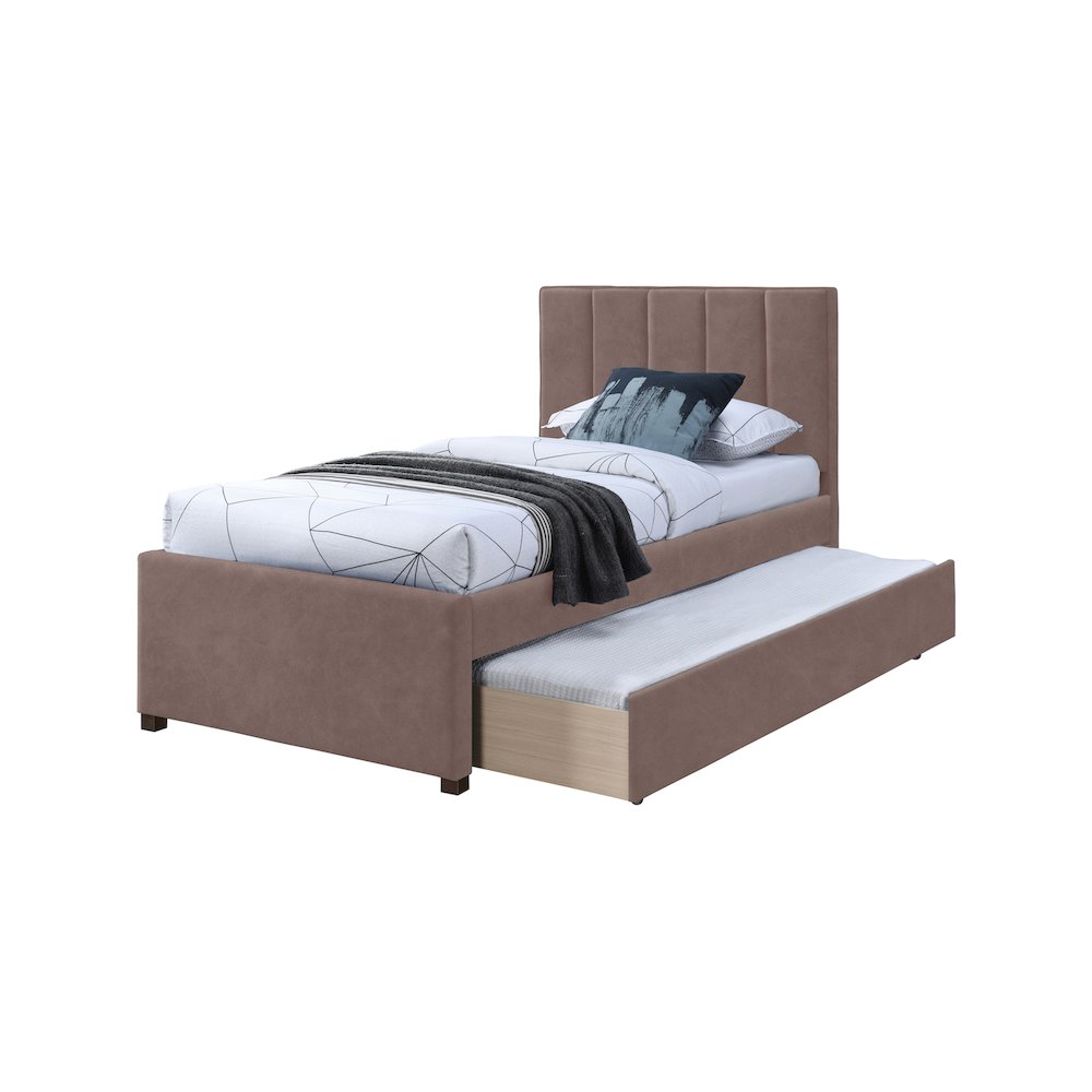 Hudson Brown Vegan Leather Twin Trundle Bed. Picture 5