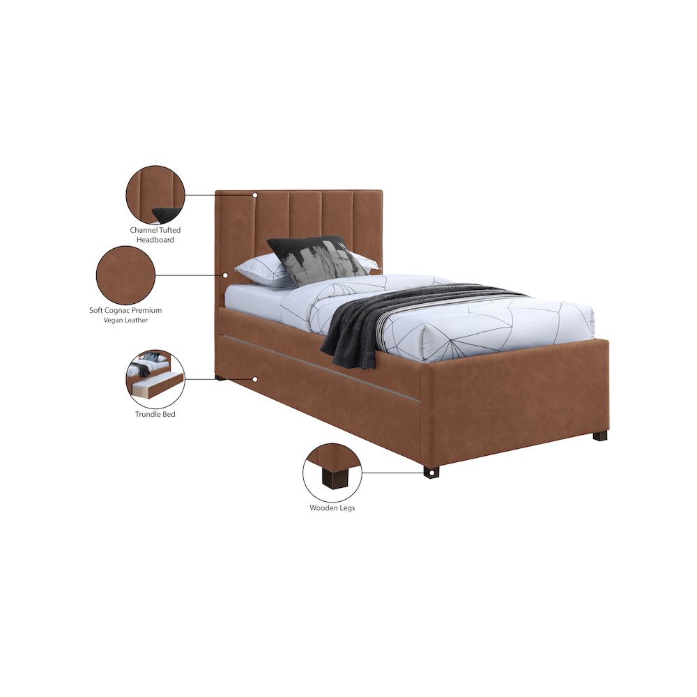 Hudson Cognac Vegan Leather Twin Trundle Bed. Picture 9