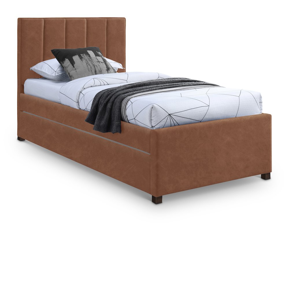 Hudson Cognac Vegan Leather Twin Trundle Bed. Picture 1