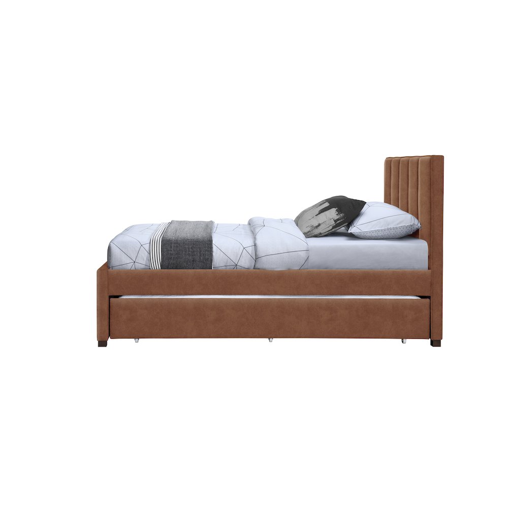 Hudson Cognac Vegan Leather Twin Trundle Bed. Picture 3