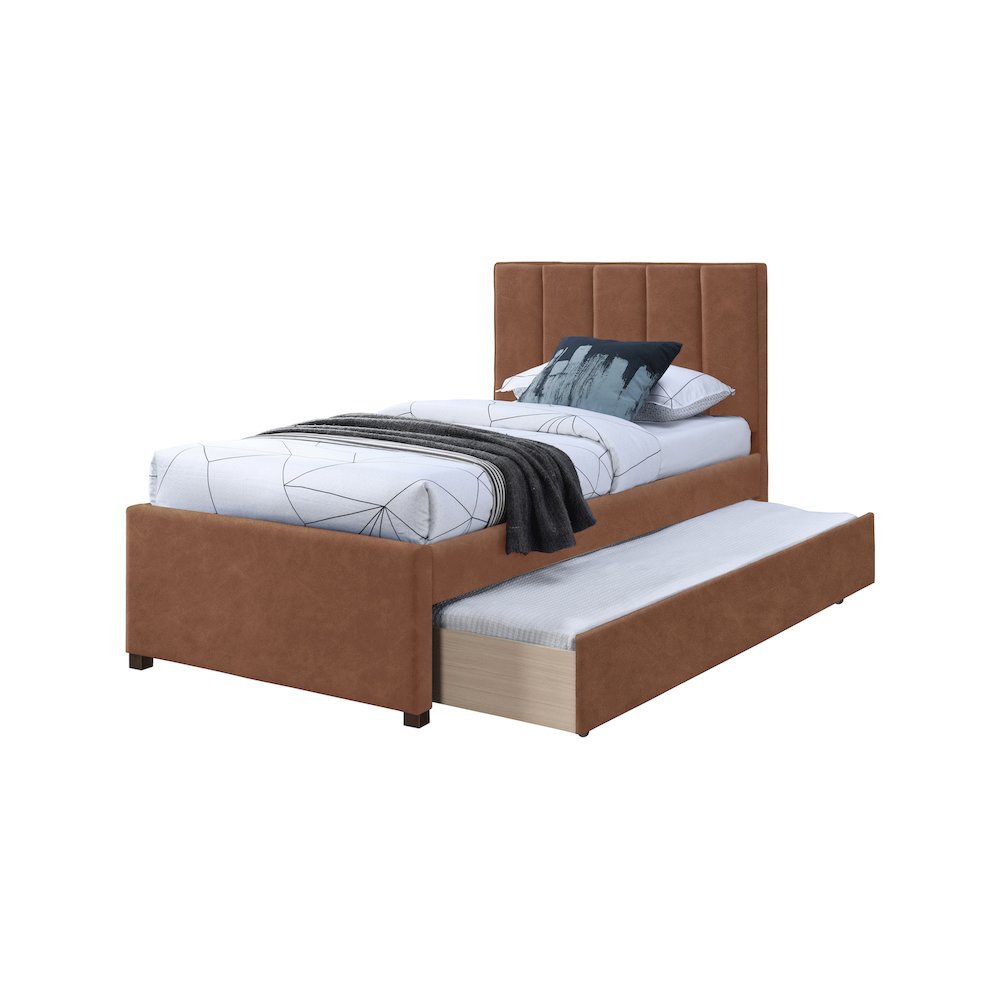 Hudson Cognac Vegan Leather Twin Trundle Bed. Picture 5