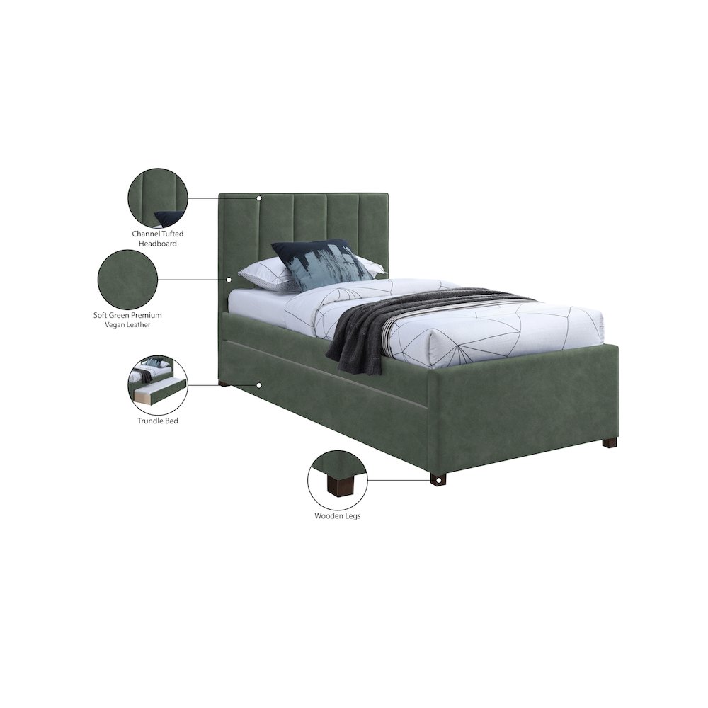 Hudson Green Vegan Leather Twin Trundle Bed. Picture 9