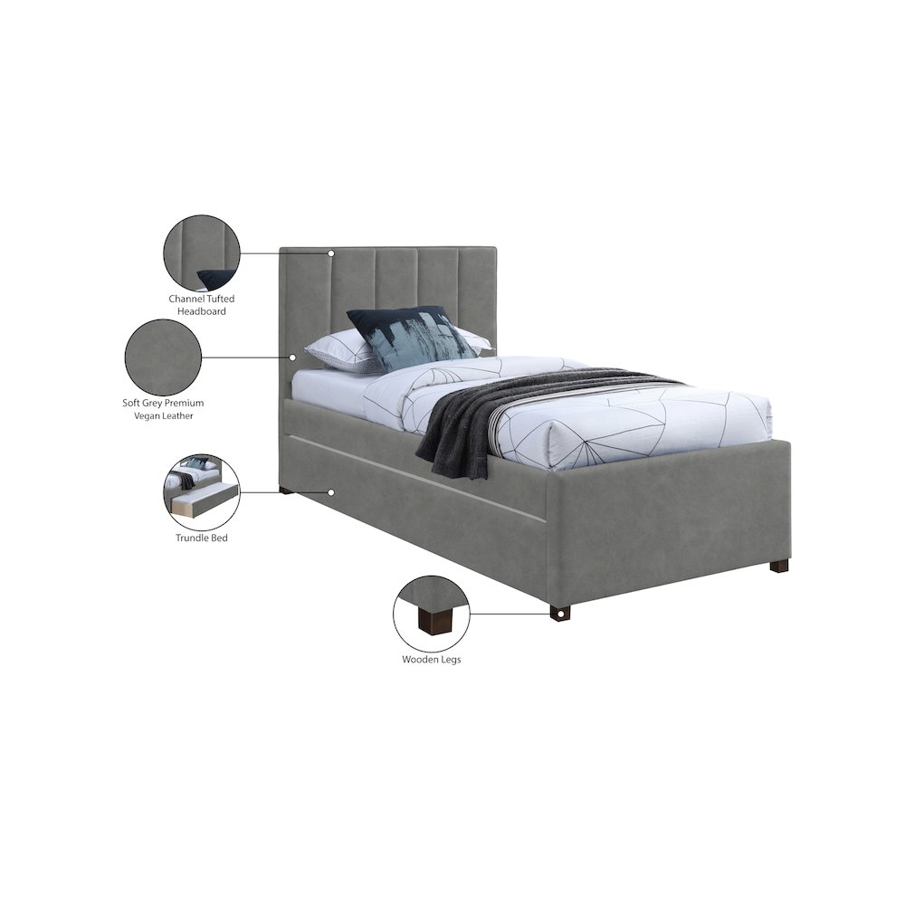Hudson Grey Vegan Leather Twin Trundle Bed. Picture 9