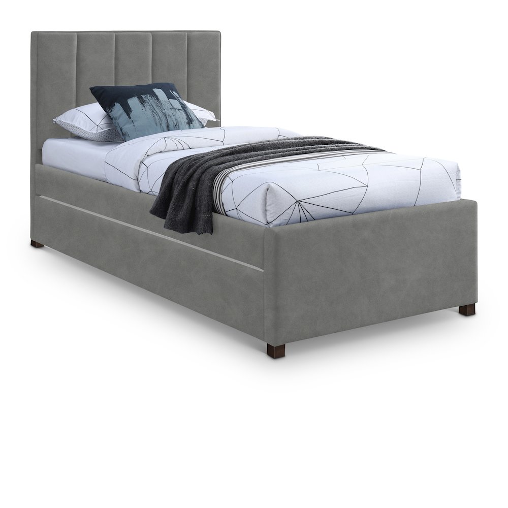 Hudson Grey Vegan Leather Twin Trundle Bed. Picture 1