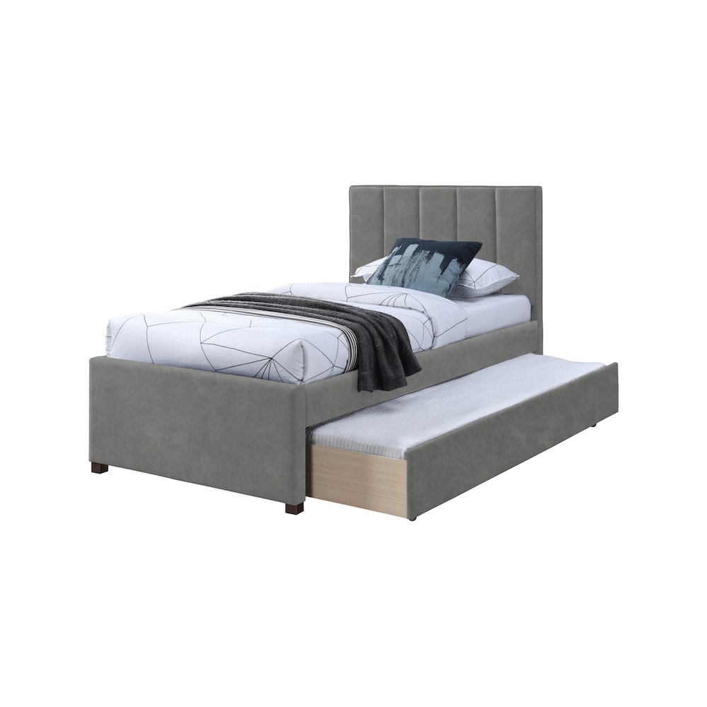 Hudson Grey Vegan Leather Twin Trundle Bed. Picture 5
