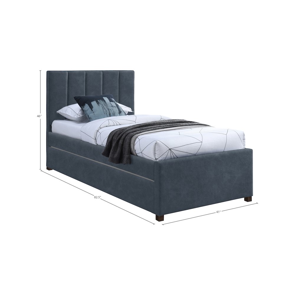 Hudson Navy Vegan Leather Twin Trundle Bed. Picture 7