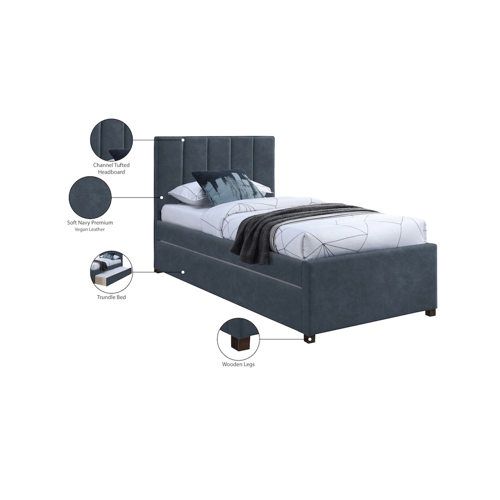 Hudson Navy Vegan Leather Twin Trundle Bed. Picture 8