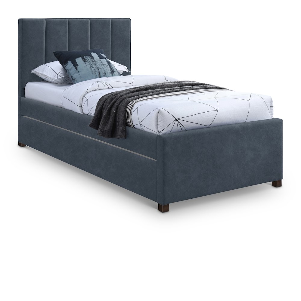 Hudson Navy Vegan Leather Twin Trundle Bed. Picture 1
