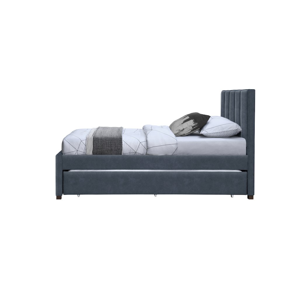 Hudson Navy Vegan Leather Twin Trundle Bed. Picture 3