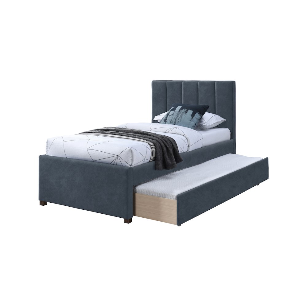 Hudson Navy Vegan Leather Twin Trundle Bed. Picture 5