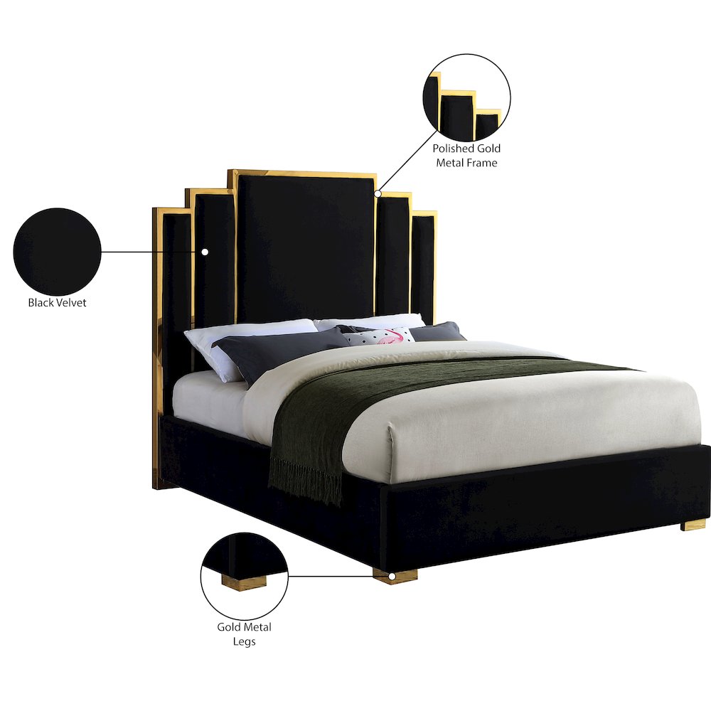 Hugo Black Velvet King Bed. Picture 4