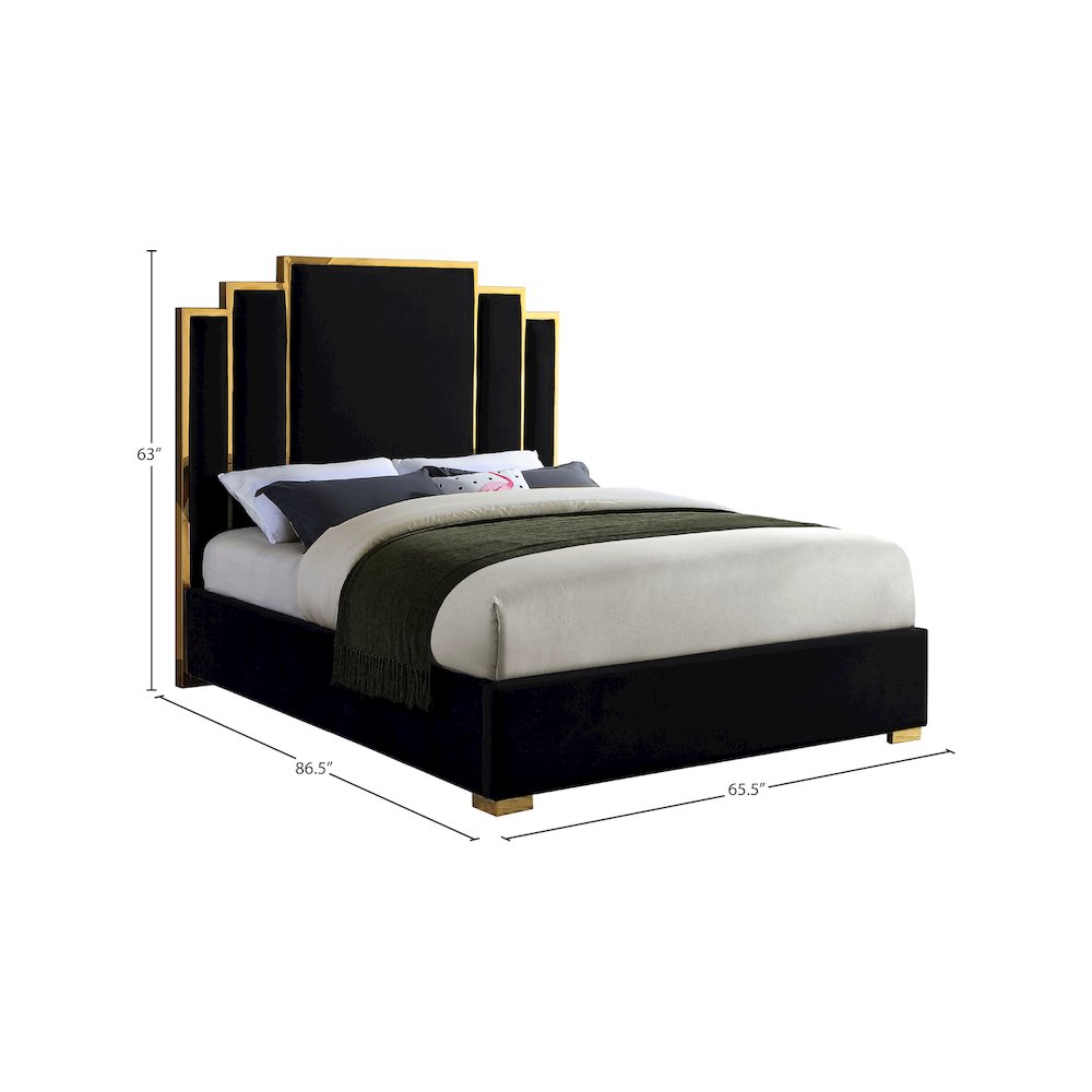 Hugo Black Velvet Queen Bed. Picture 3