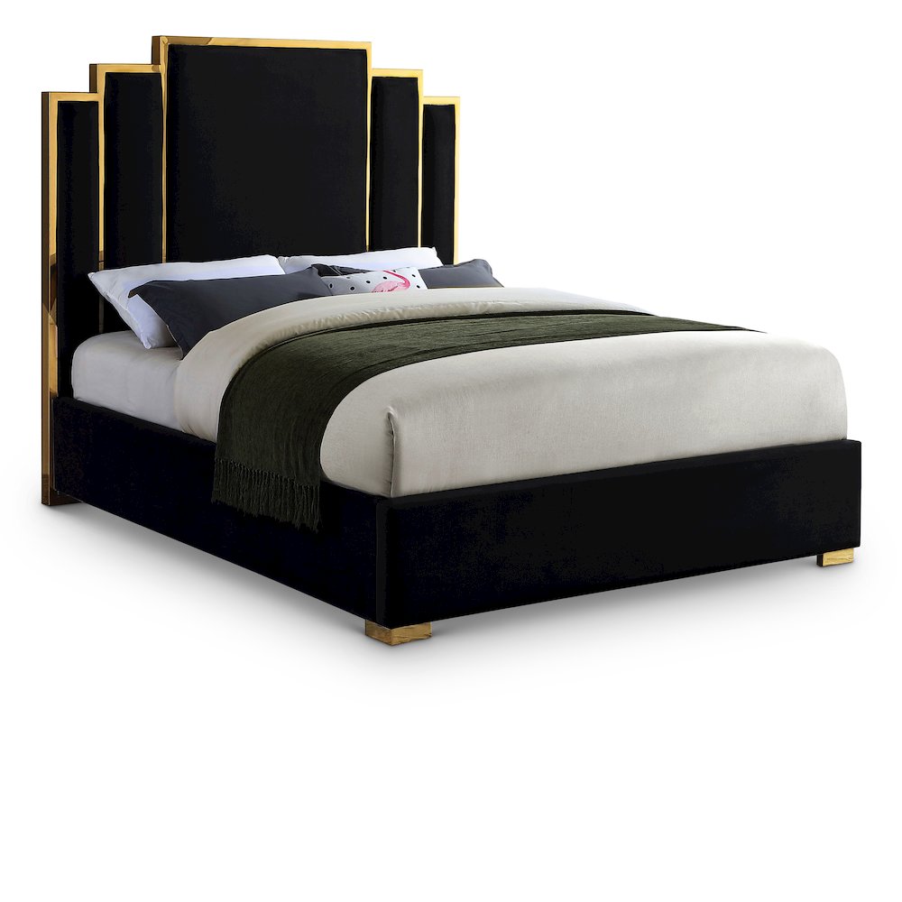 Hugo Black Velvet Queen Bed. Picture 1