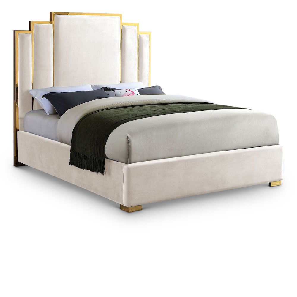 Hugo Cream Velvet King Bed. Picture 1