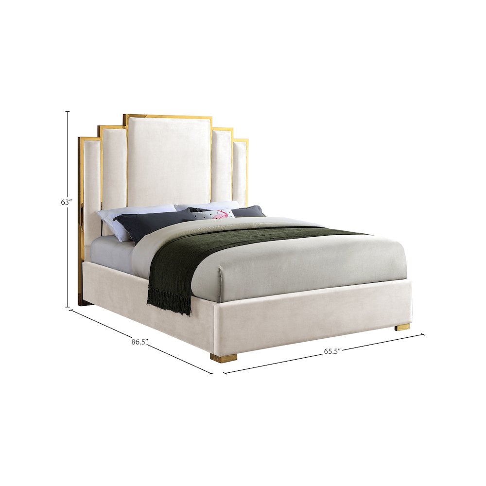 Hugo Cream Velvet Queen Bed. Picture 3