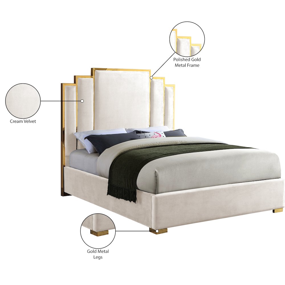 Hugo Cream Velvet Queen Bed. Picture 4