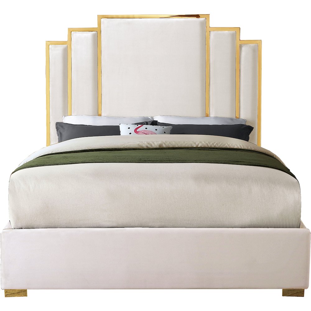 Hugo Cream Velvet Queen Bed. Picture 2
